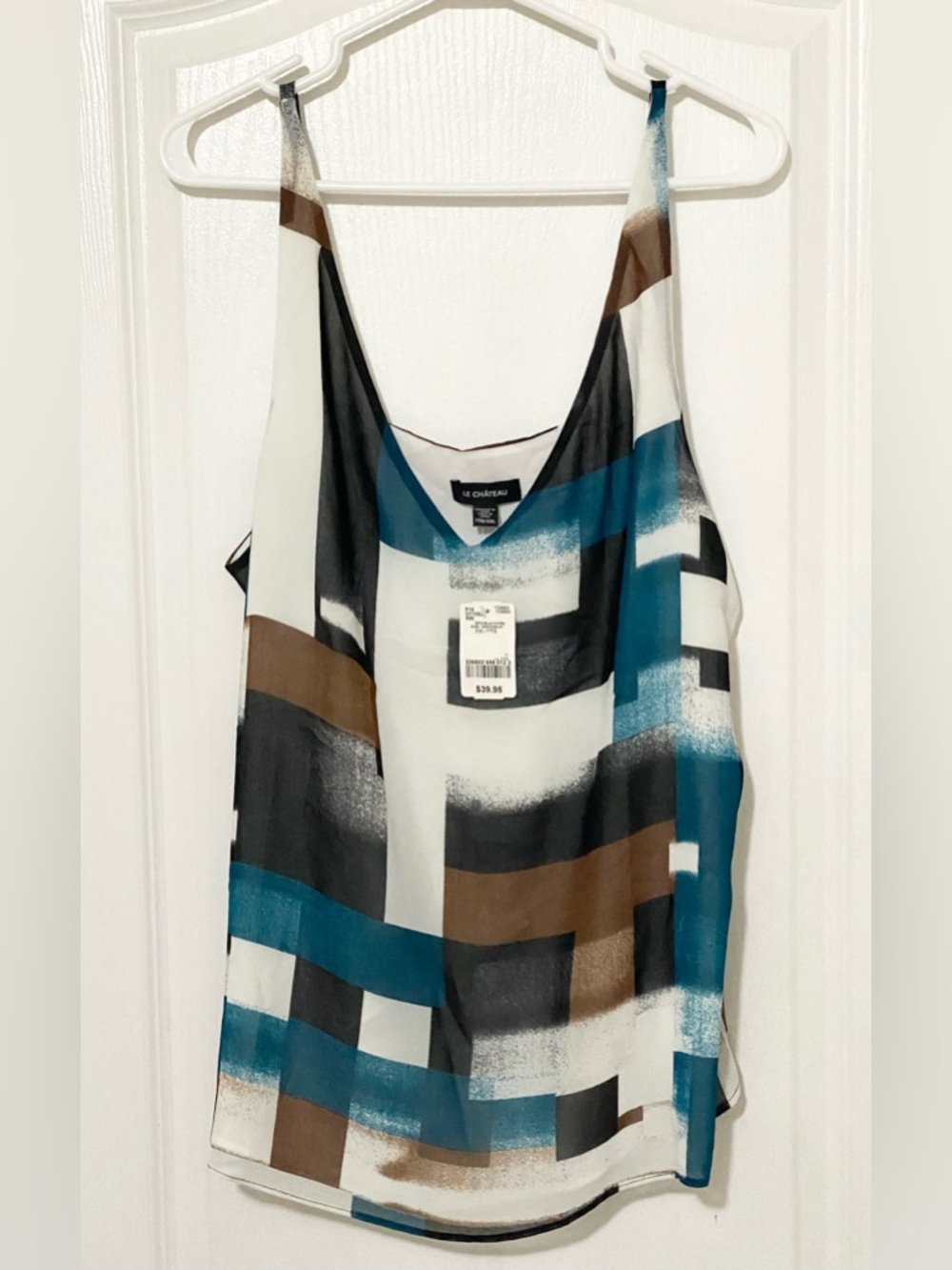 Le Chateau Teal, Black & Brown Geometric V-Neck Tank Top Size XXL